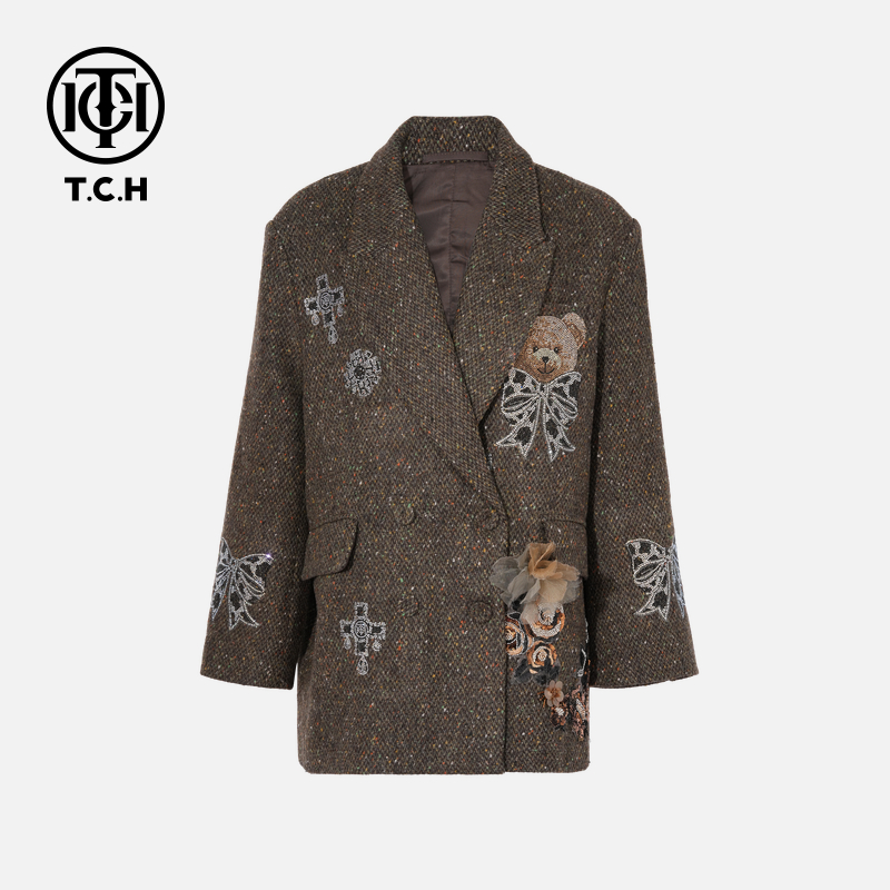 TCH烫钻工艺新时尚潮牌百搭新潮流秋冬休闲气质外套女高级轻奢tch