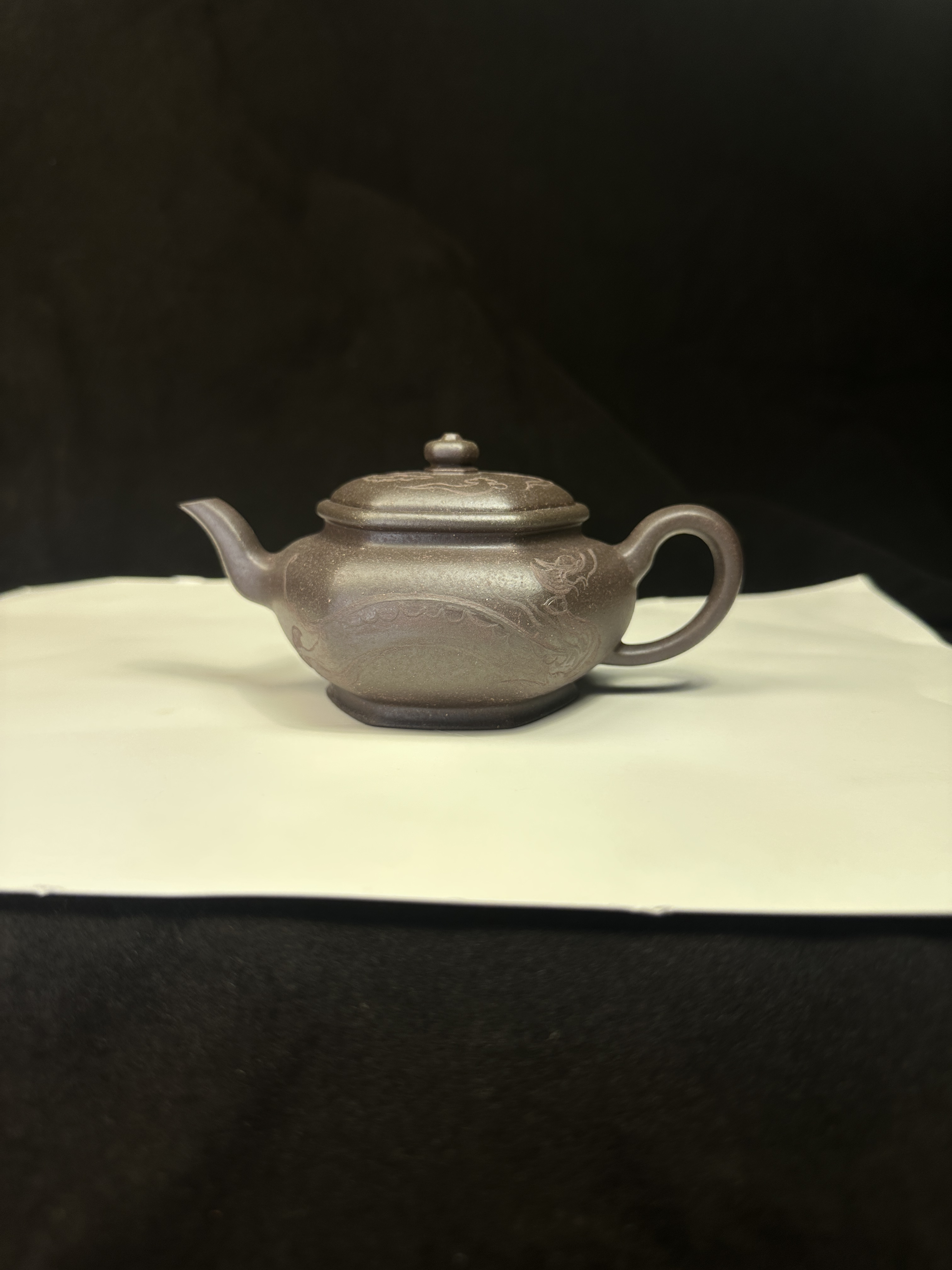 黄龙山原矿黑墩头柴烧精品泥绘六方宫灯紫砂壶茶具柴烧壶高端茶壶