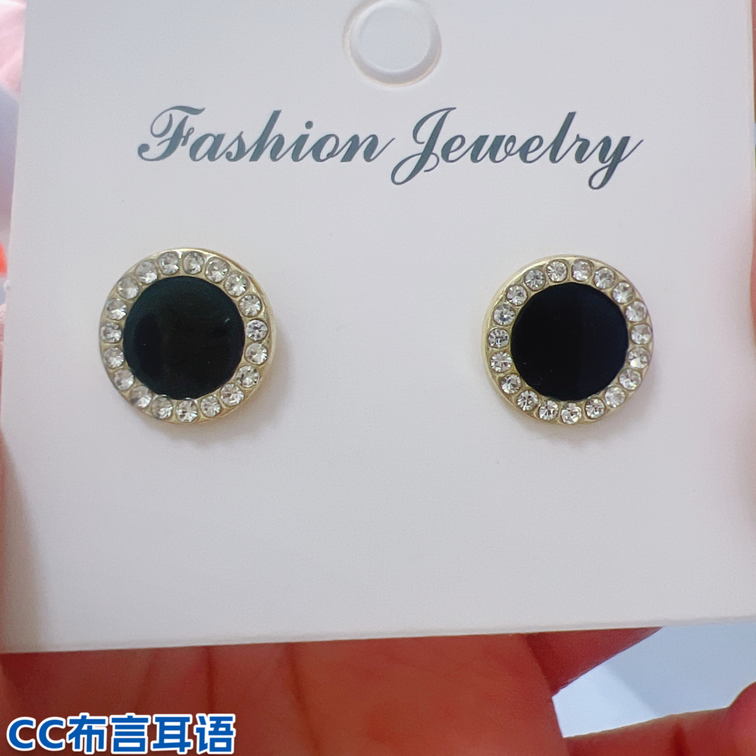 合金耳饰 B10#简约黑色圈圈耳钉时尚