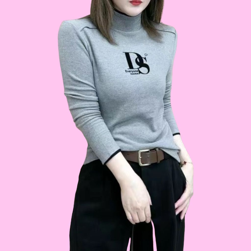 秋冬新款双面德绒打底衫女内搭保暖洋气显瘦设计感拼接印花上衣潮