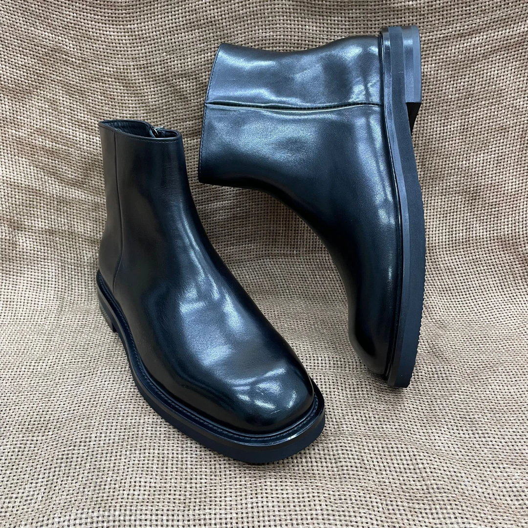 秋冬新款男士方头切尔西靴真皮拉链轻便商务正装休闲靴马丁靴短靴