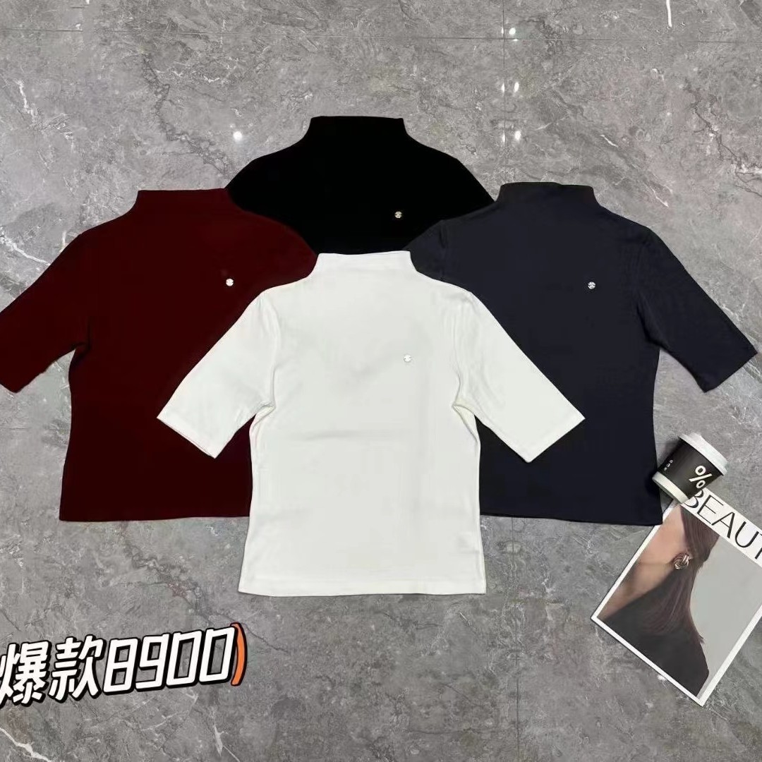 【早秋新款】H76新款中领简约百搭五分袖打底衫8900款