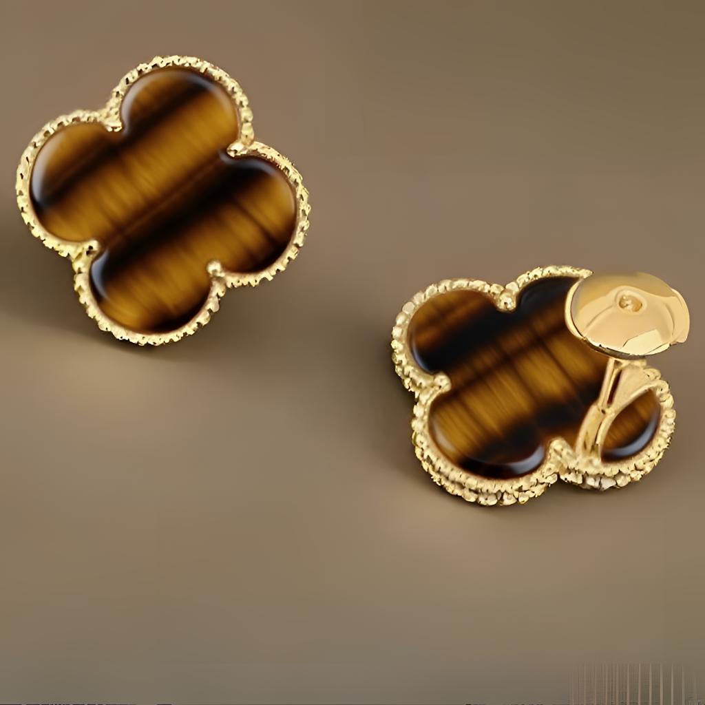 【玉素专属】18k金重金虎眼石耳钉配飞碟耳堵（72小时鉴赏期）