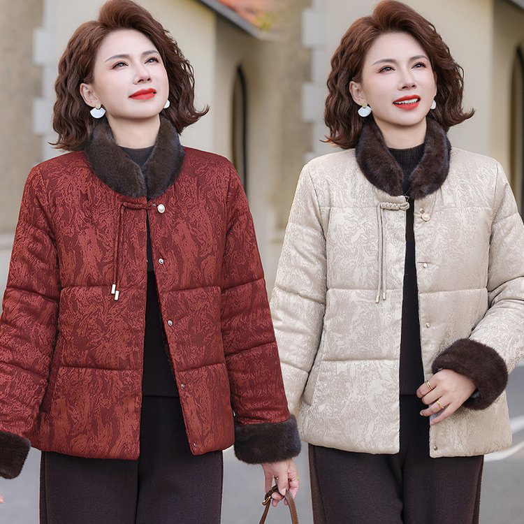 国风保暖中式高级妈妈外套加绒棉衣洋气棉服新款中老年冬季棉袄女