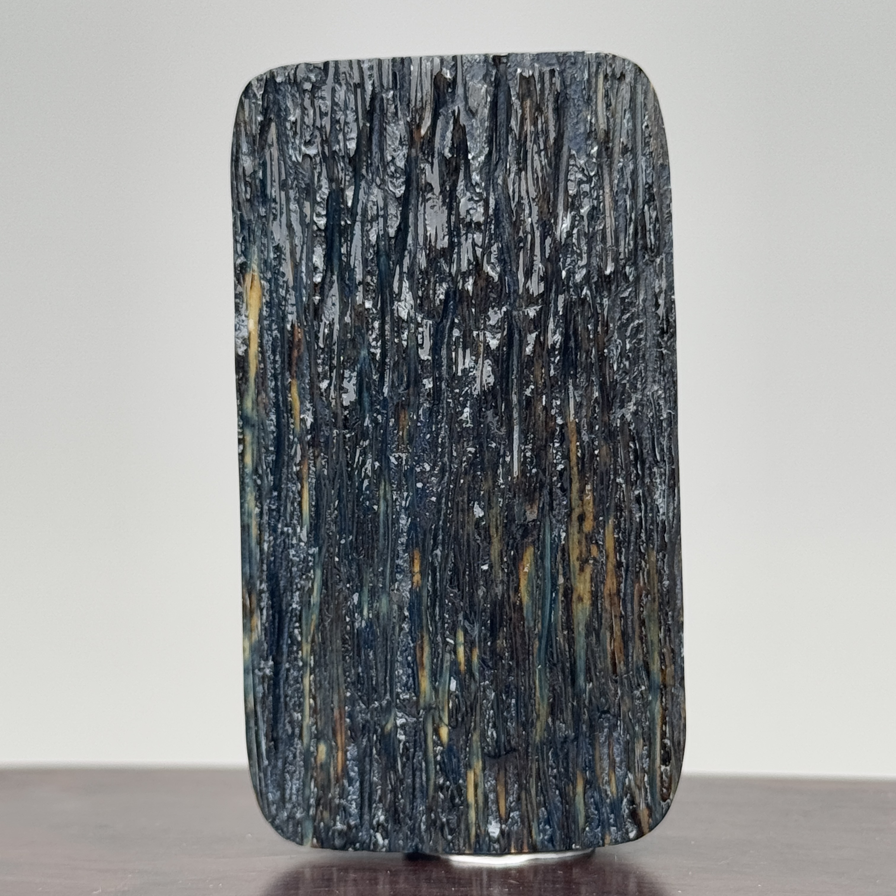 DEZHI/德志64*36*10mm41.4g蓝皮树皮纹无事牌猛犸牙K475打孔绑绳