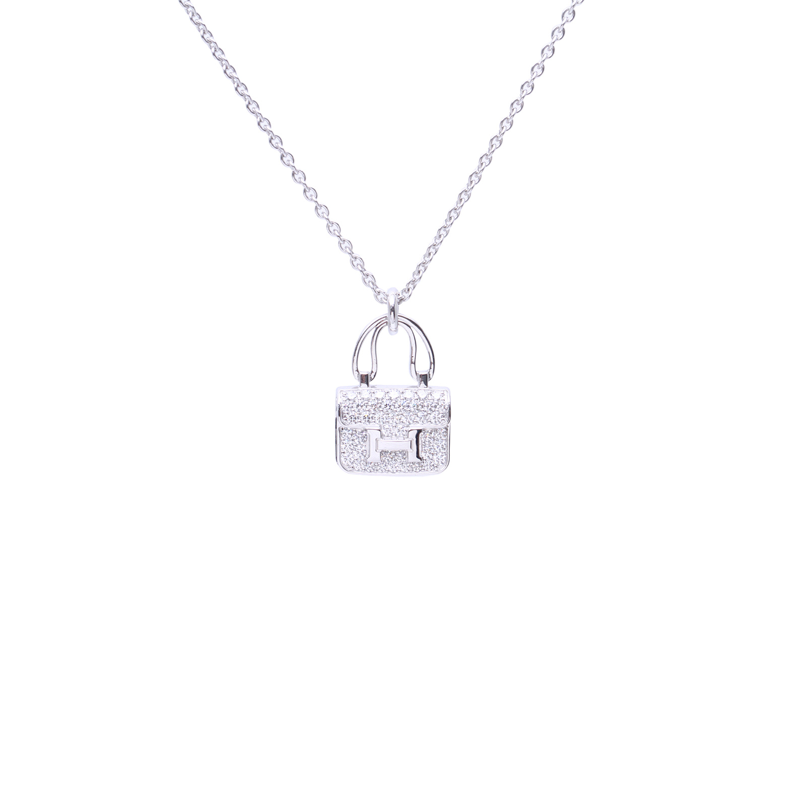 全新未使用 Hermes/爱马仕 小花6花 康康 项链 满钻 新扣 白金