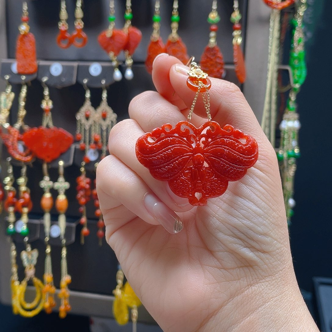 翡翠耳饰合金静*翡翠饰品