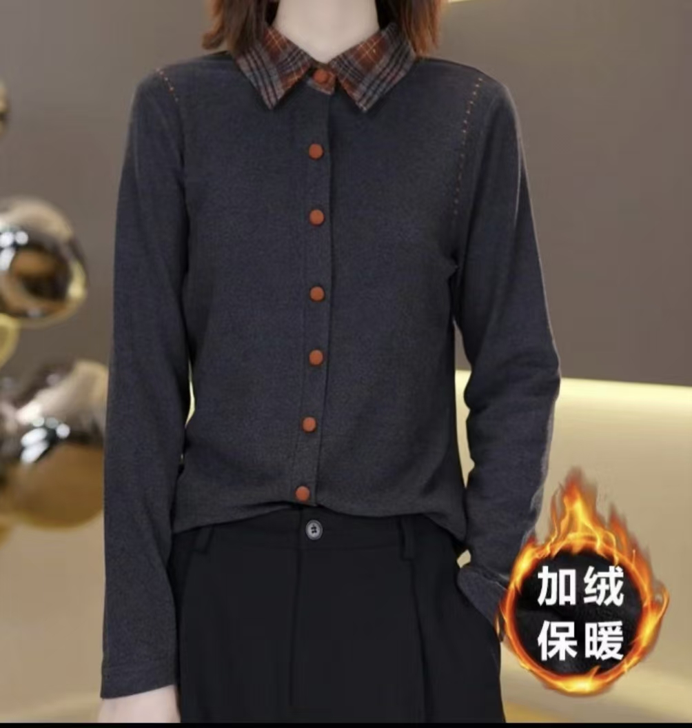 秋冬新款长袖百搭翻领打底衫-11