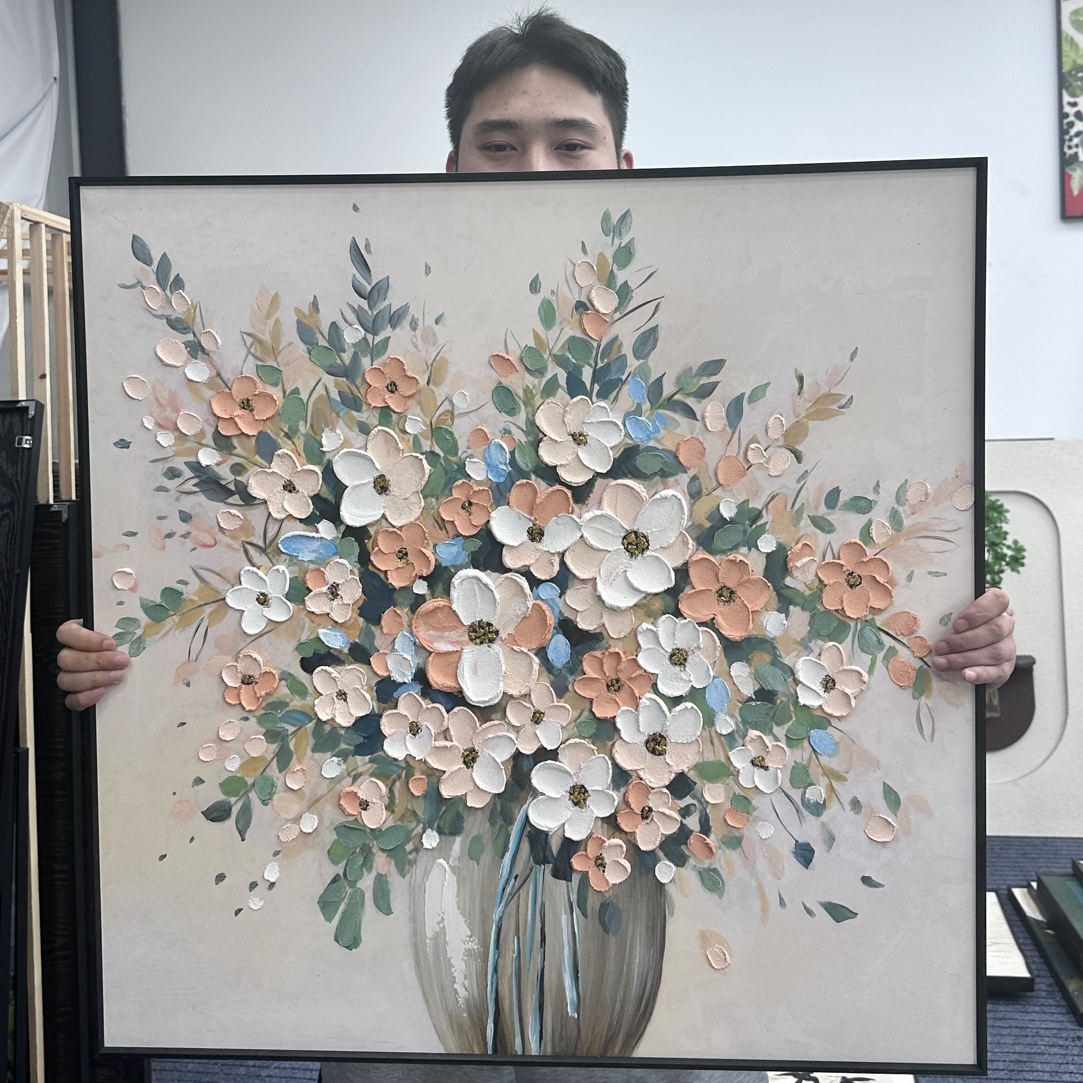 繁花似锦砂岩肌理油画客厅餐厅卧室玄关装饰画M19