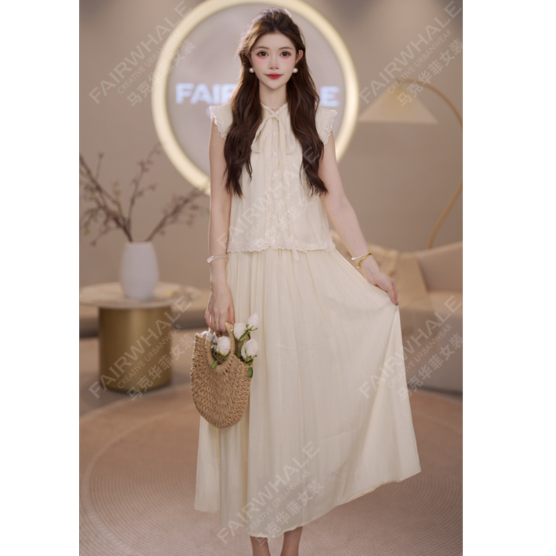 【套装】马克华菲女装法式精致提花套装气质蕾丝小衫半身裙两件套 X