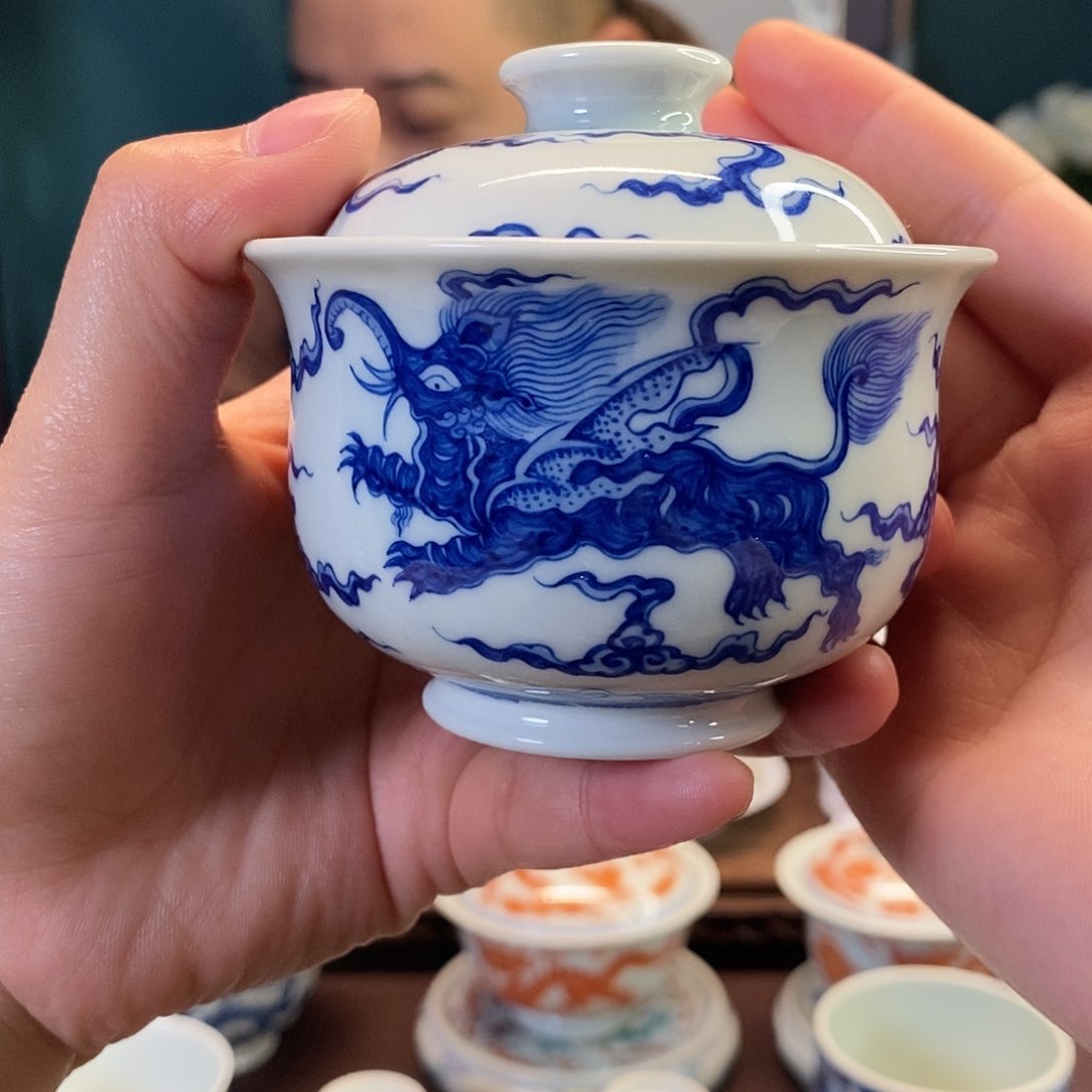 碗樂静堂/青花布袋海象盖碗120cc.    