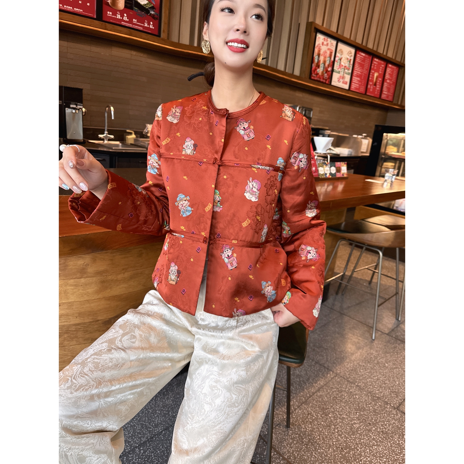 【老罗家】原创设计棉衣女高定财神提花棉服加棉圆领中式气质外套