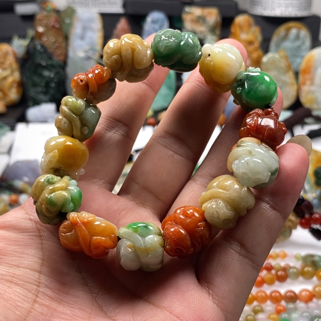 顺***馆未镶嵌手串翡翠特色翡翠多宝手串