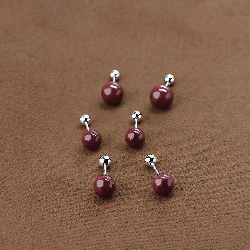 铜合金莫桑石耳饰 朱砂耳钉2025精致螺丝高级免摘扣养女养耳洞