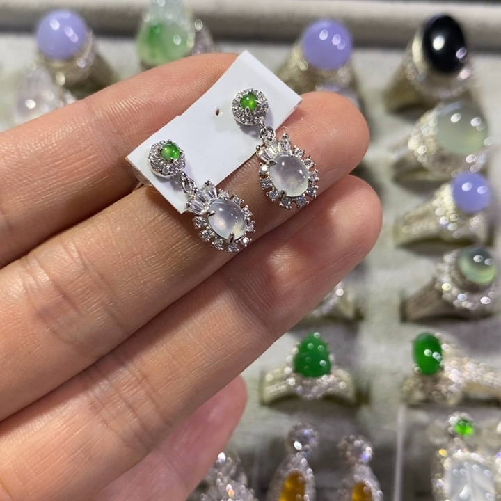 翡翠银S925镶嵌耳饰耳坠