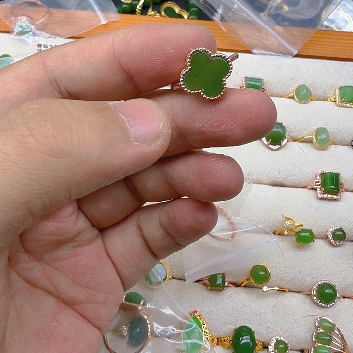 和田玉（碧玉）戒指银S925镶嵌