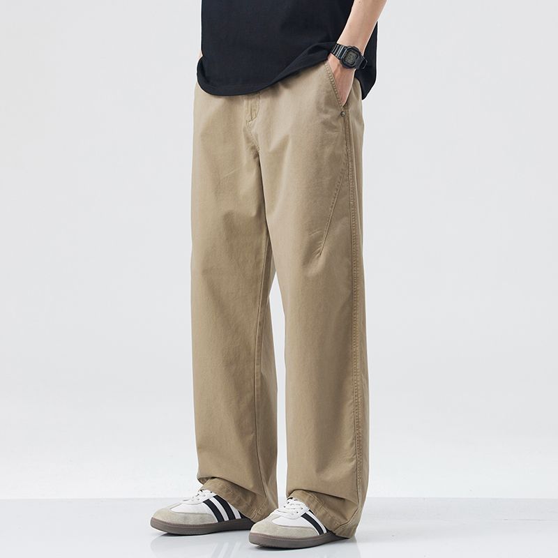 纯棉秋季新款宽松直筒休闲裤阔腿裤男美式潮流港系复古长裤