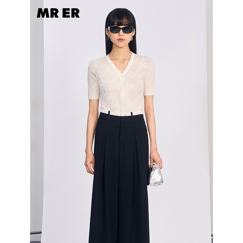 【小余专属】通勤气质V领拼接短袖针织衫R4C50411