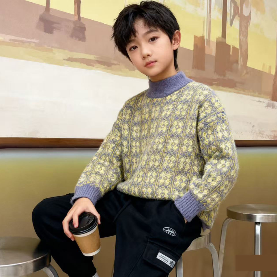 新款男女童秋冬款加厚套头时尚百搭毛衣针织衫儿童洋气韩版