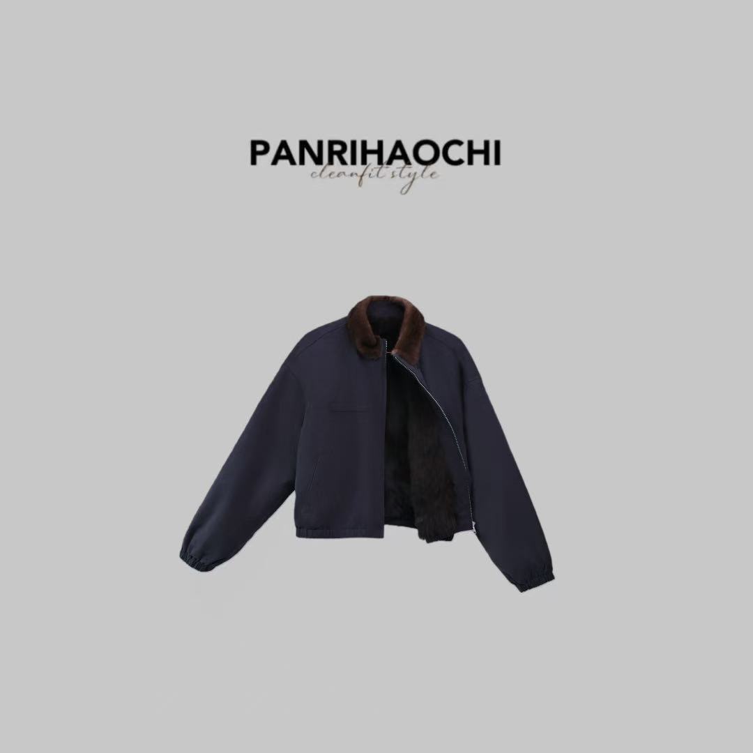 PANPAN “皮草夹克”新款冬季水貂毛拼接短款夹克显瘦保暖外套