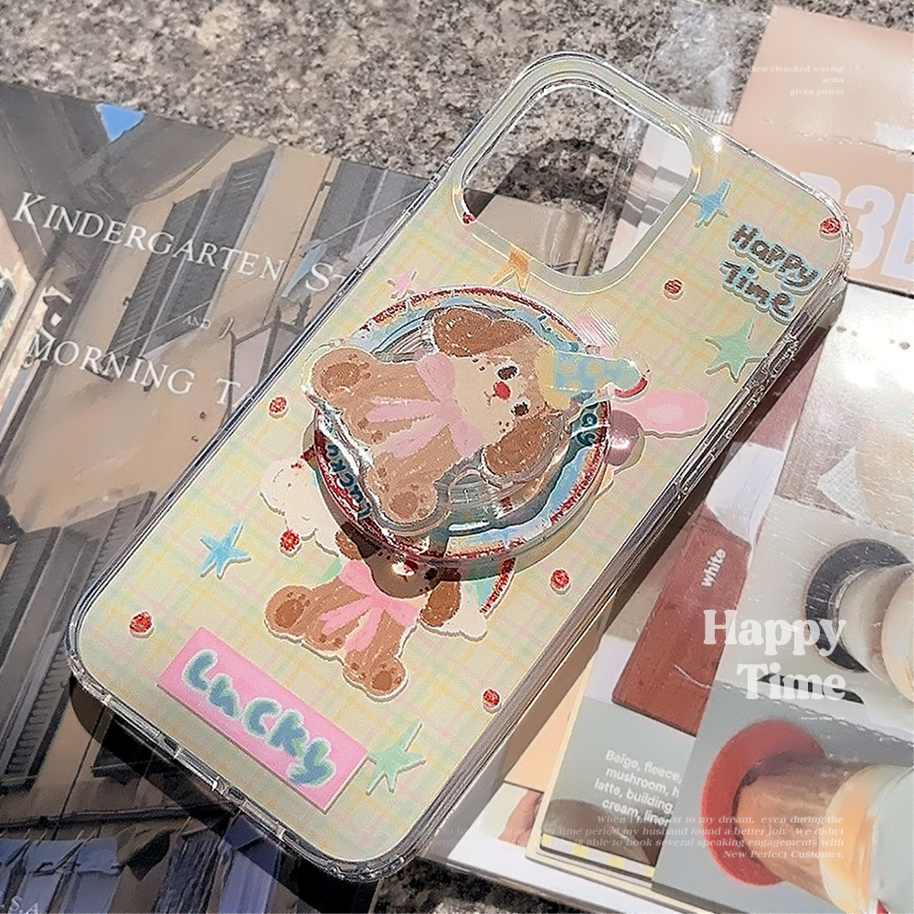 双层适用苹果13 14 15 16 Pro Max手机壳彩条纹狗狗磁吸支架可爱