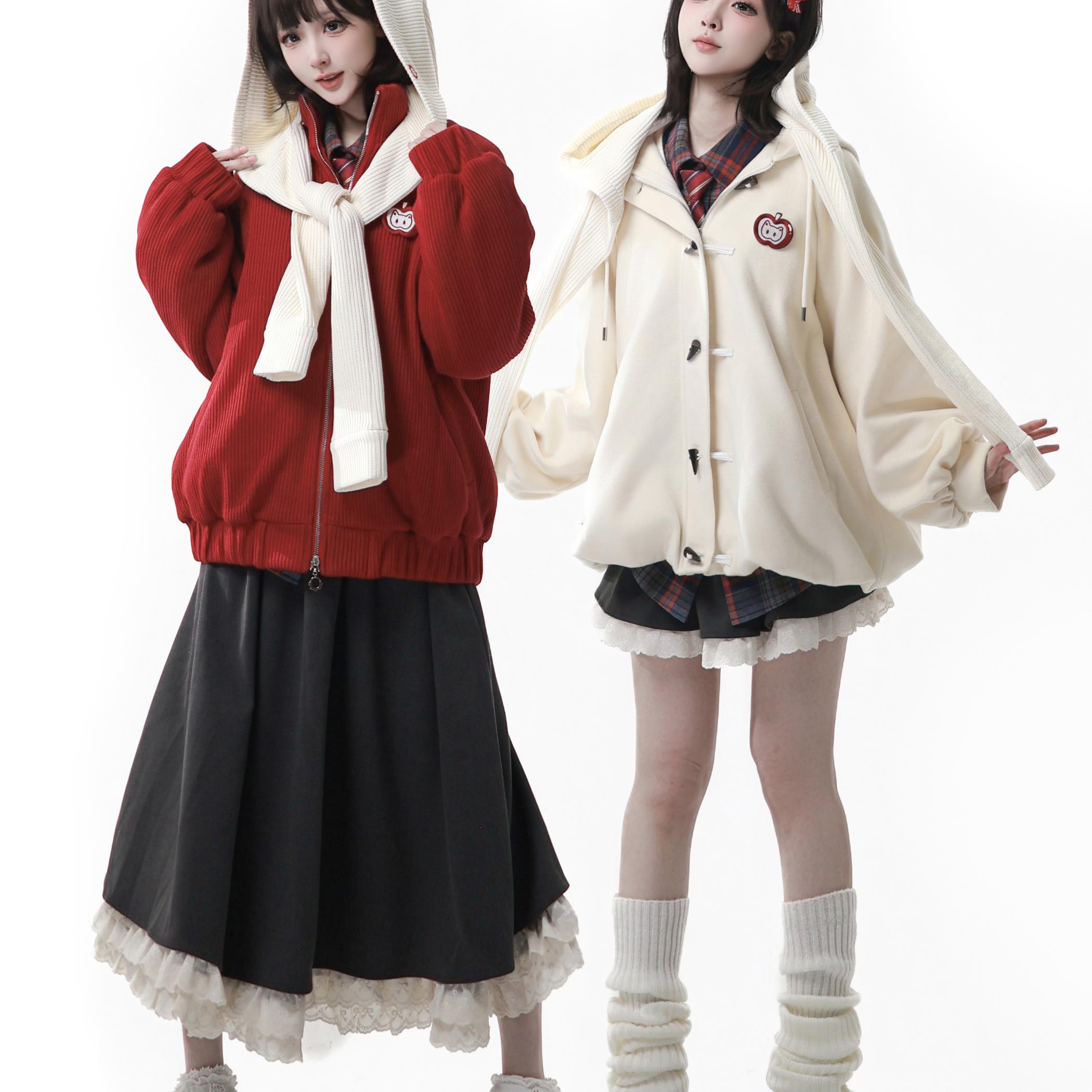 PINKSAVIOR【苹果红茶】针织加绒冬日圣诞新年俏皮显瘦外套温暖