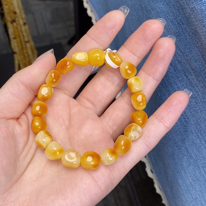 蜜蜡手链未镶嵌俪*啦天然无优化琥珀蜜蜡