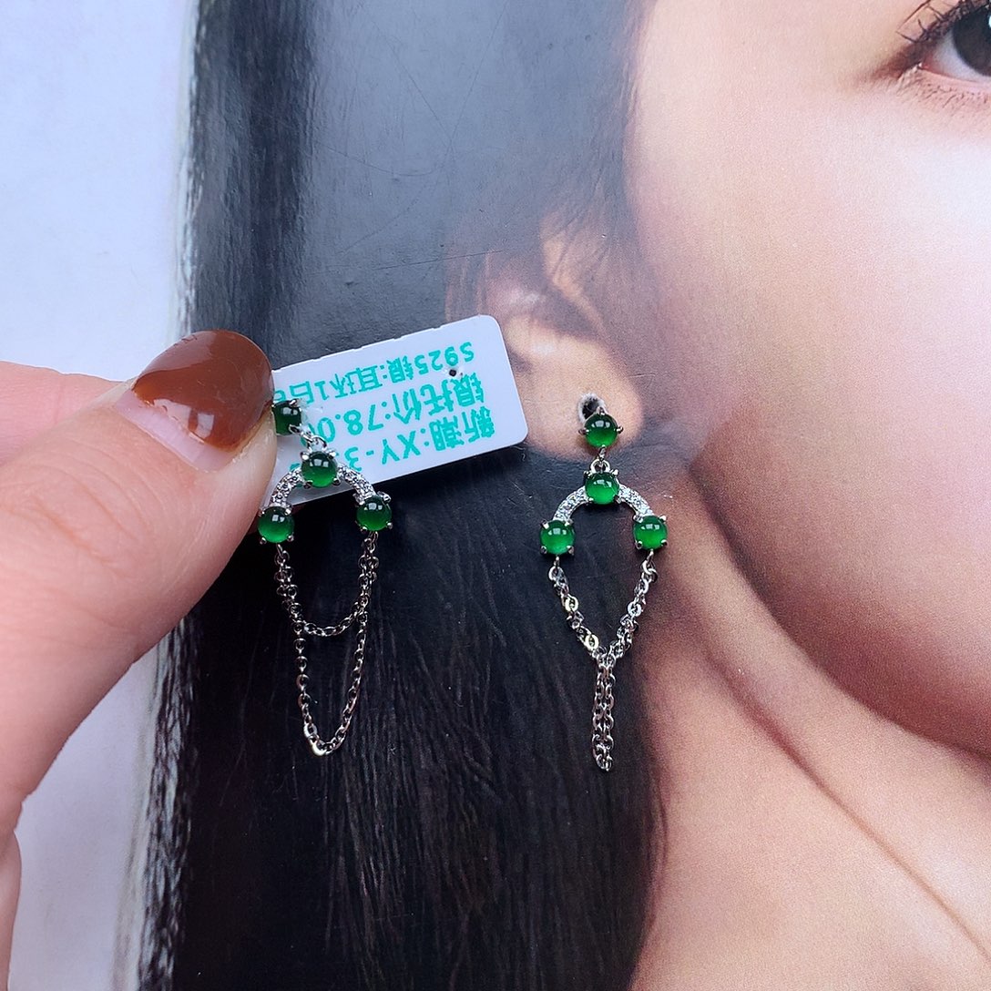 翡翠银S925镶嵌耳饰