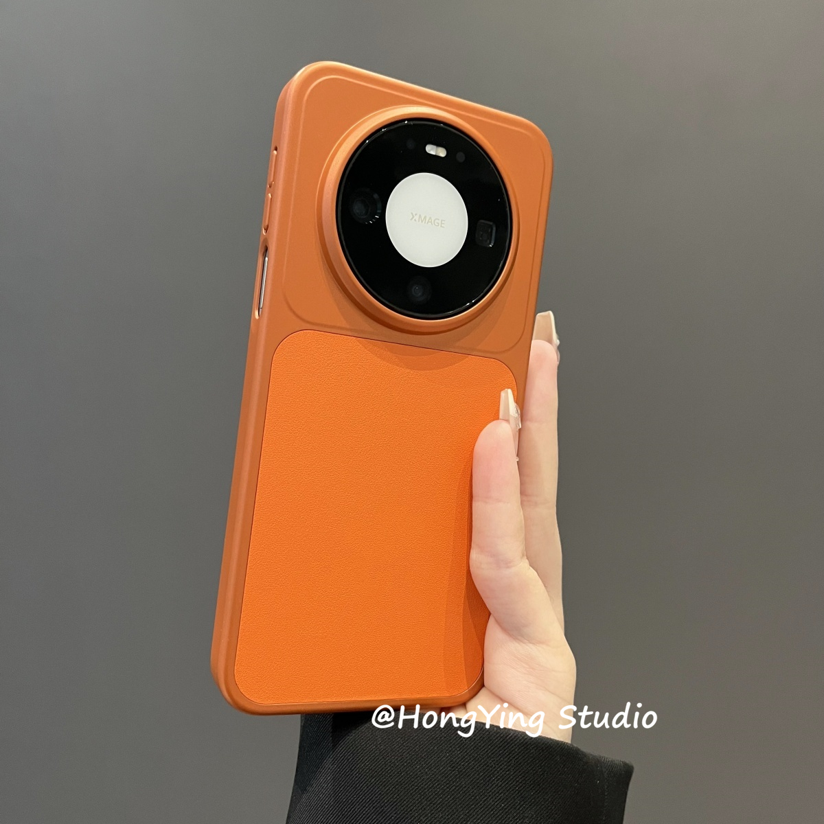 高级感电镀橙色素皮适用华为mate80promax手机壳新款mate80内置磁