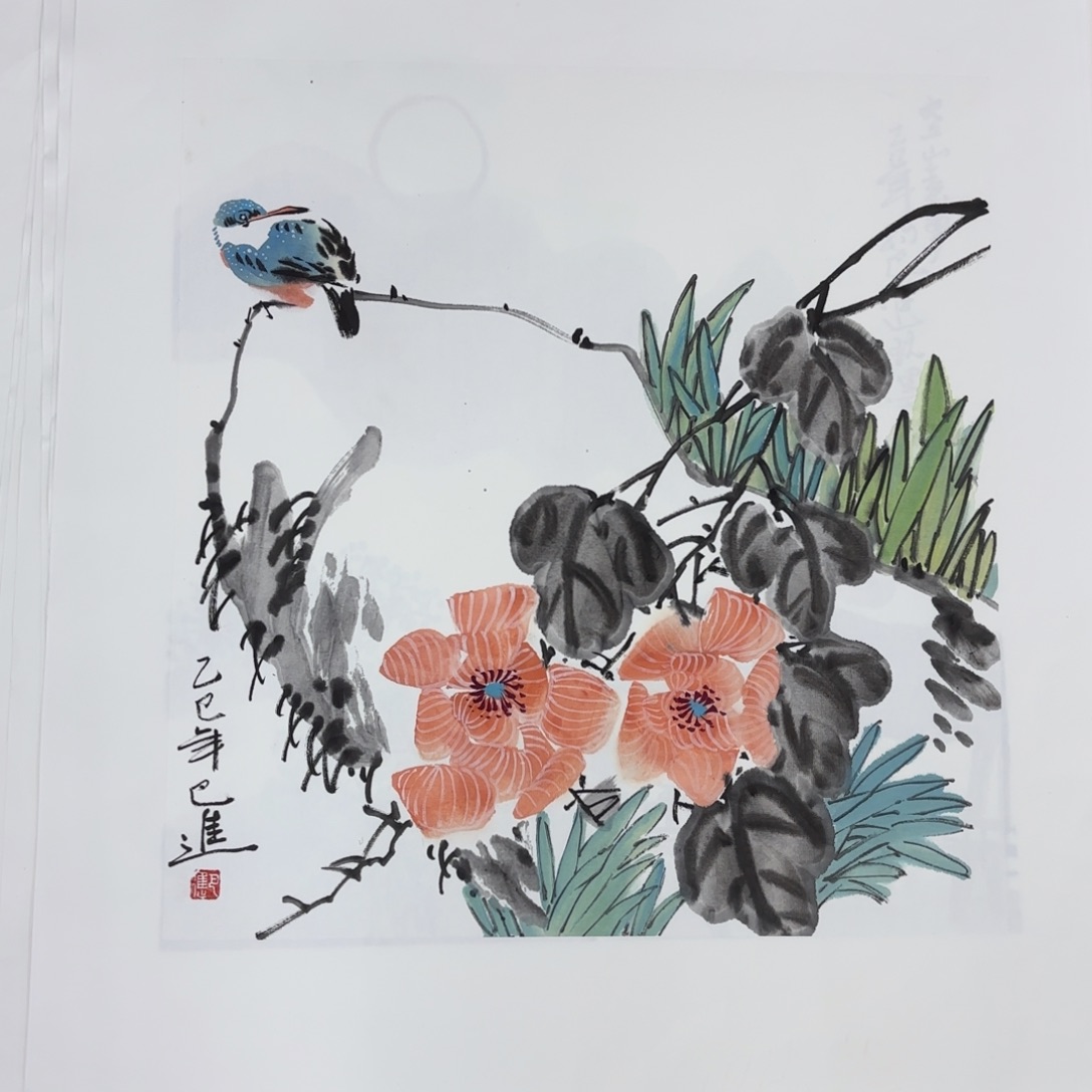 国画巴进斗方花鸟