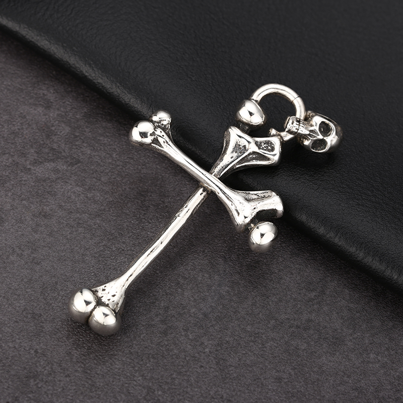 吊坠925银 时尚气质复古骨头十字心吊坠 