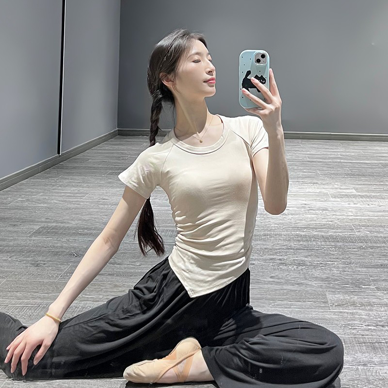现代舞修身短袖舞蹈服中国古典舞夏季圆领上衣练功服女成人形体服