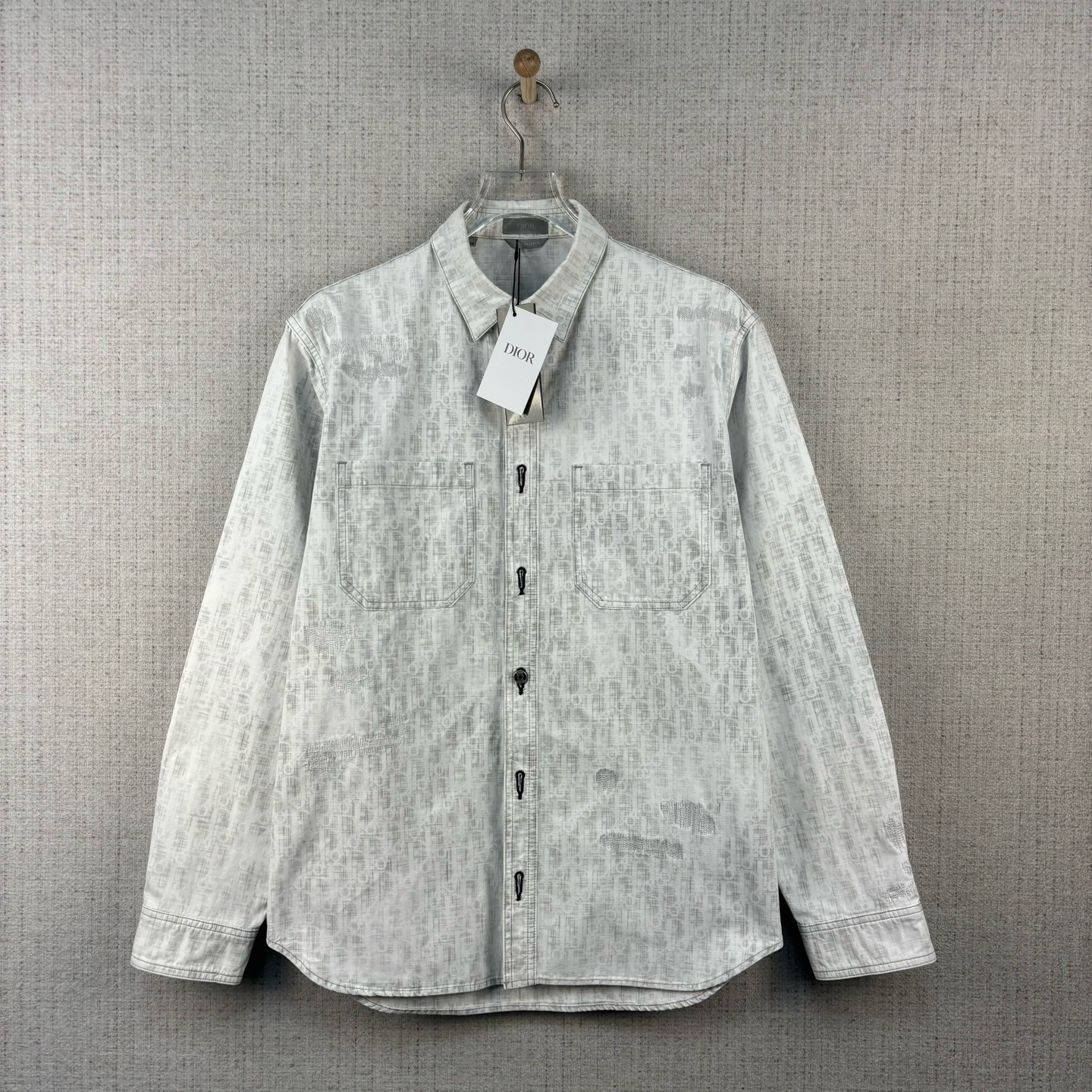 未使用 DIOR/迪奥 Oblique老花满印做旧衬衫/码39/全新/编号9572
