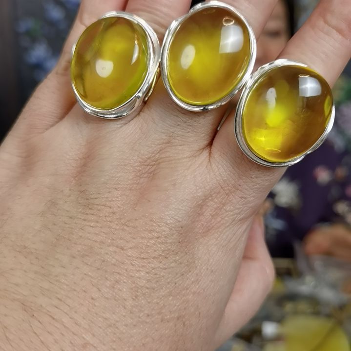 琥珀戒指银S925镶嵌多样性发货其一