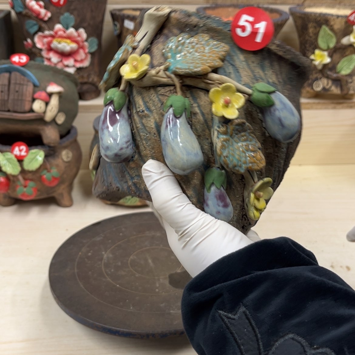 【闪购商品】紫砂花盆51号内口径11.5×10，带脚高15