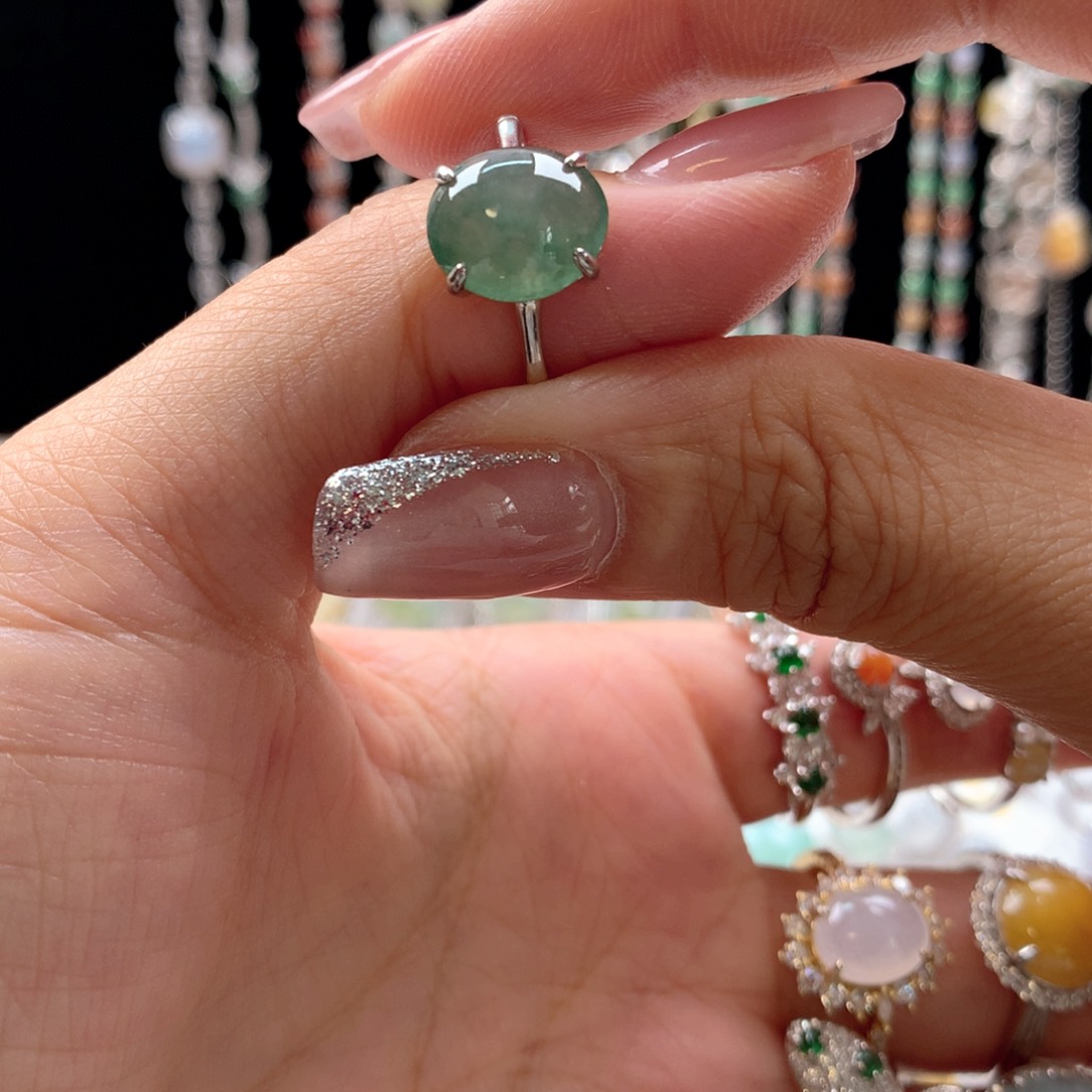翡翠戒指银S925镶嵌234445