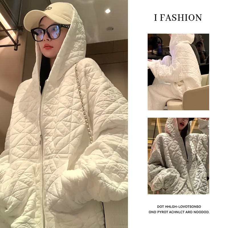 宽松慵懒风套装女2025冬季新款夹棉保暖棱形格小香风棉服两件套潮