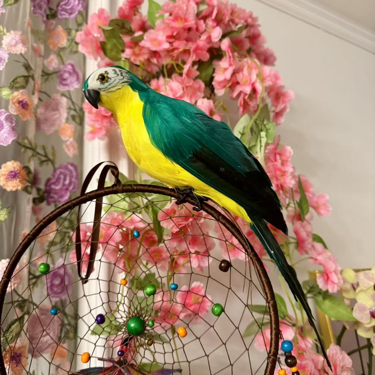 鹦鹉装饰品摆件仿真鸟羽毛小鸟粉色家居装饰客厅彩色工艺品挂件