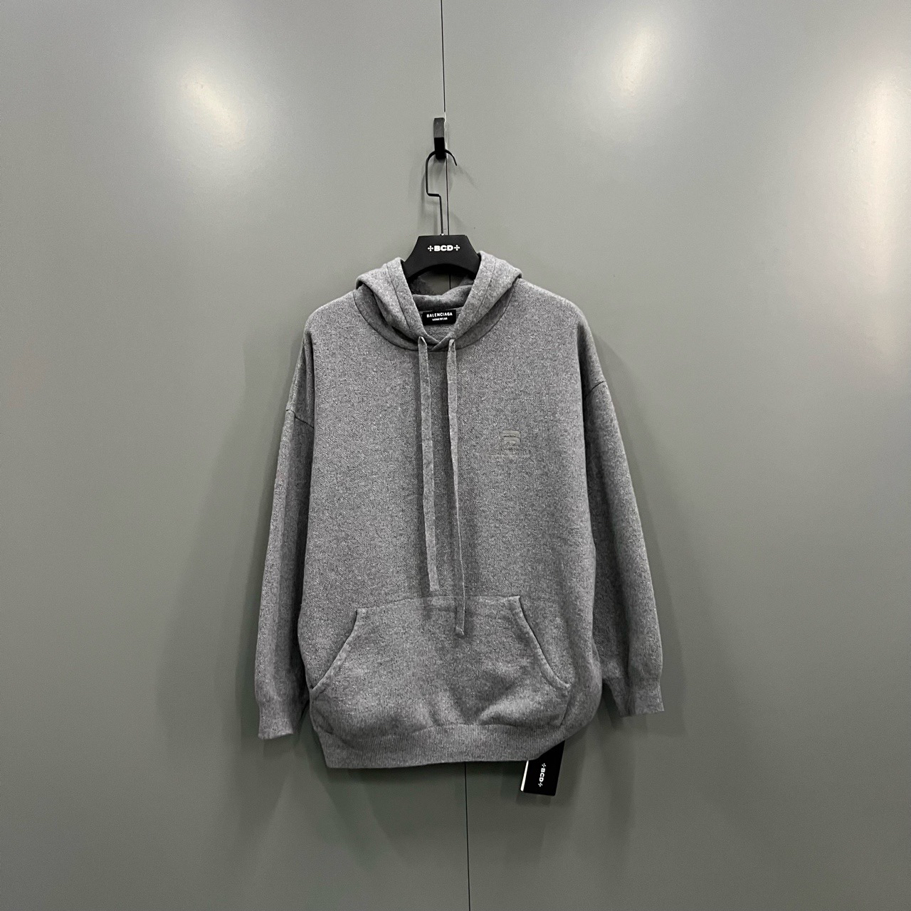 95新 Balenciaga/巴黎世家 (ll) 灰色双钩刺绣针织帽衫 1码