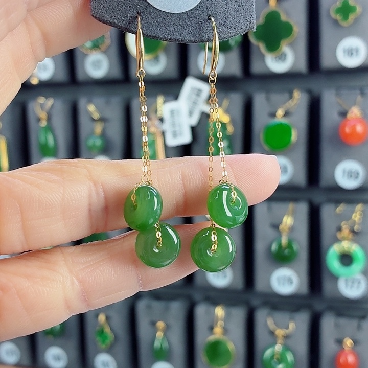 风***起和田玉18K金镶嵌耳饰