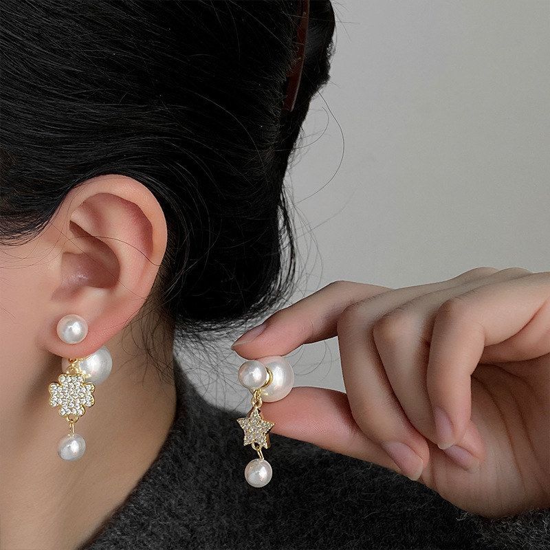 铜合金锆石耳饰 QIAN XI S925银针 耳环星星四叶草韦雪同款