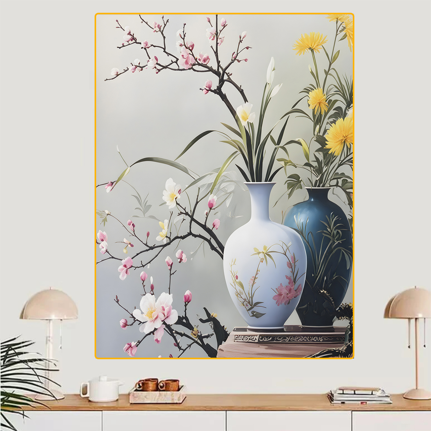 CT16梅兰竹菊新款现代轻奢花瓶餐厅装饰画饭厅挂画晶瓷挂画
