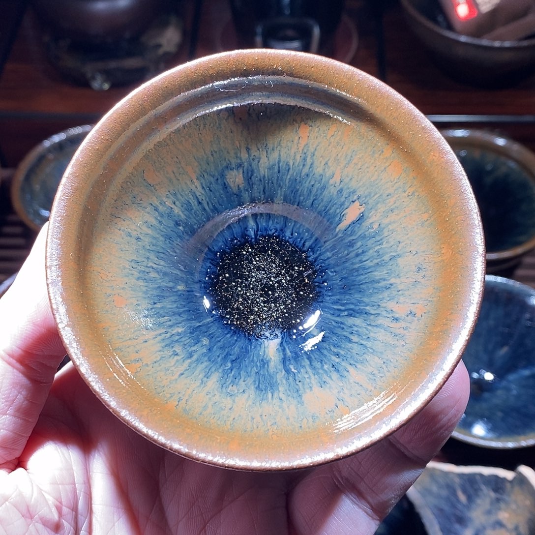 茶盏通天龙窑柴烧青蓝兔毫建盏(微瑕)