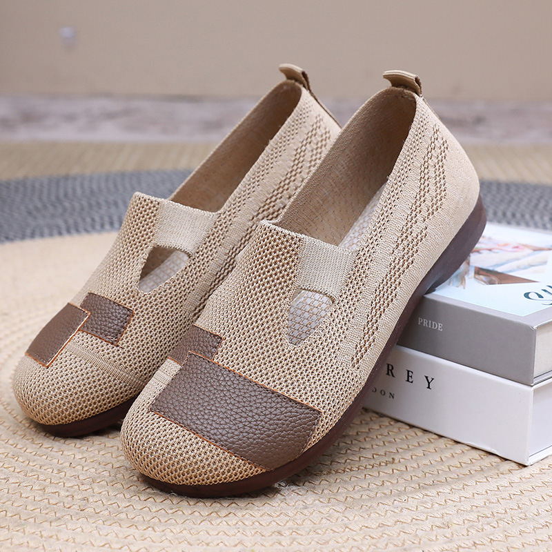 鞋子女春秋新款休闲单鞋平底透气轻便一脚蹬妈妈鞋软底防滑女鞋