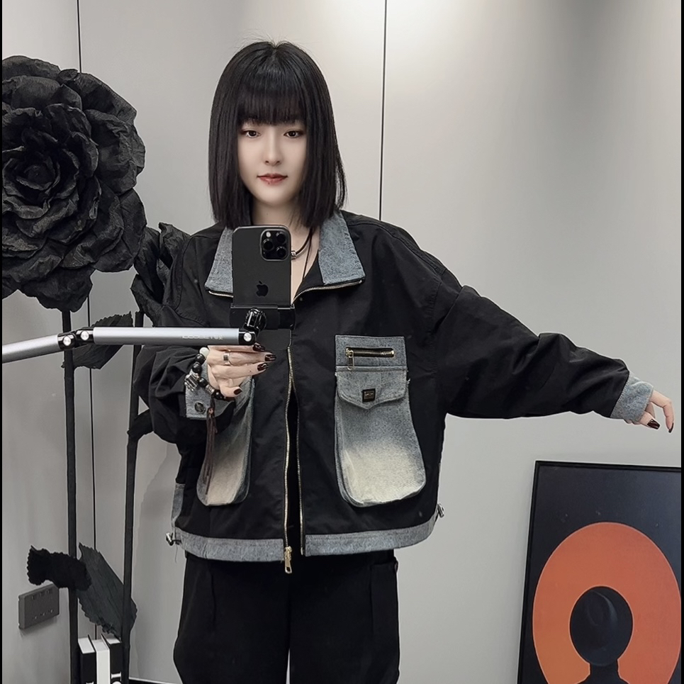 欧货牛仔口袋拼接外套