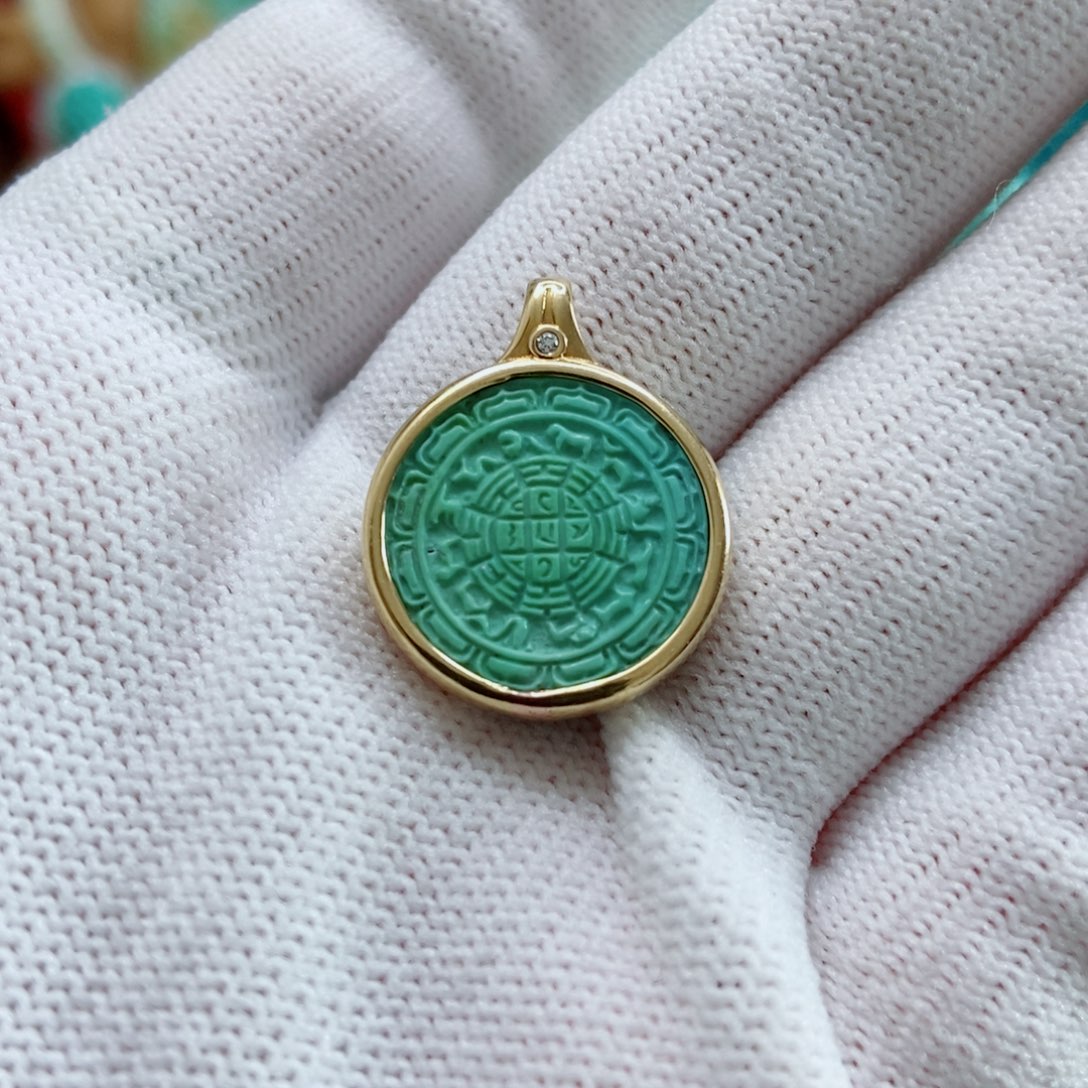 绿松石18K金镶嵌九宫八卦