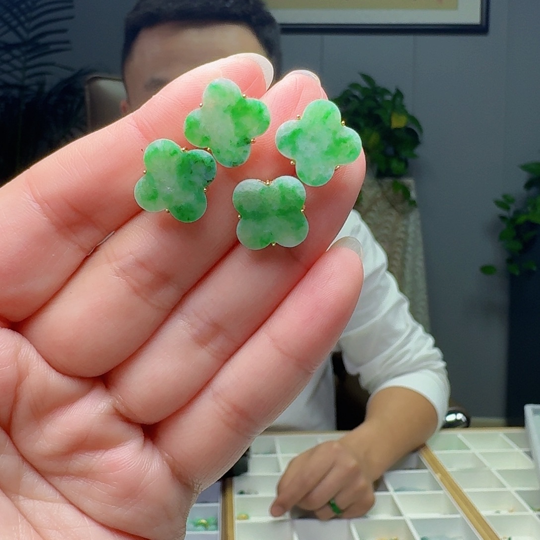 翡翠银S925镶嵌耳饰多样性发货其一