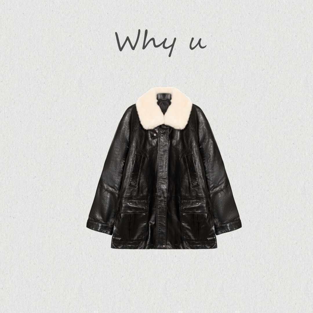 WHY U-25AW羊皮拼水貂毛领手工油蜡绵羊皮鹅绒羽绒服皮衣【景沐】