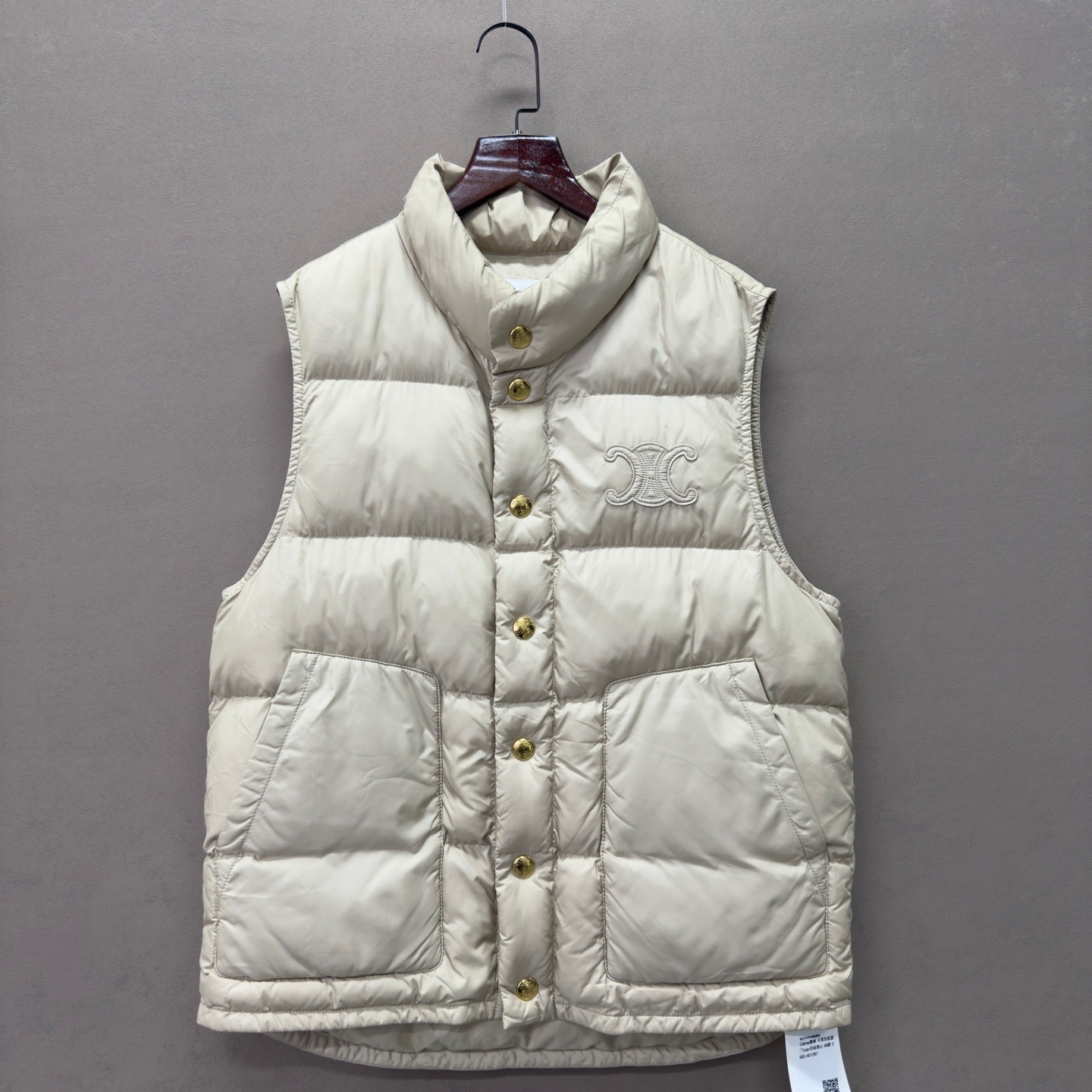 99新 Celine/思琳 卡其色凯旋门logo背心棉服 36码 cl01287