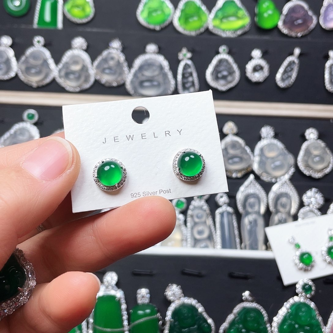 玛瑙/玉髓耳钉银S925镶嵌